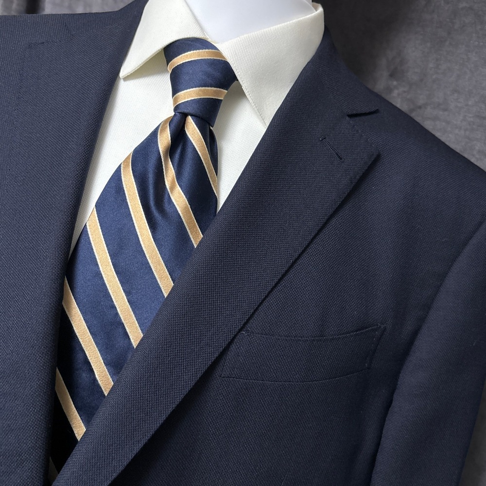 Ermenegildo Zegna Blazer US 44R Navy Blue Su Misura Wool Silk Cool Effect Milano
